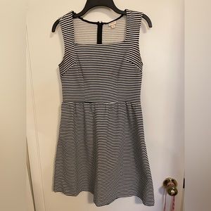 Black and white striped fit and flare sleeveless dress